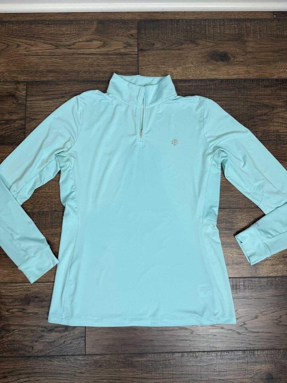 Coolibar Women's UPF 50+ Sun Protection Quarter-Zip Pullover Aqua Blue Sz Medium